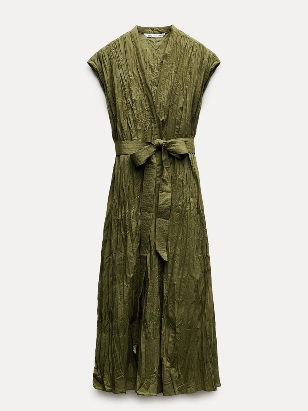 Zara Olive Green Wrap-Style Maxi Dress with Waist Tie. Never worn. - Picture 4 of 7